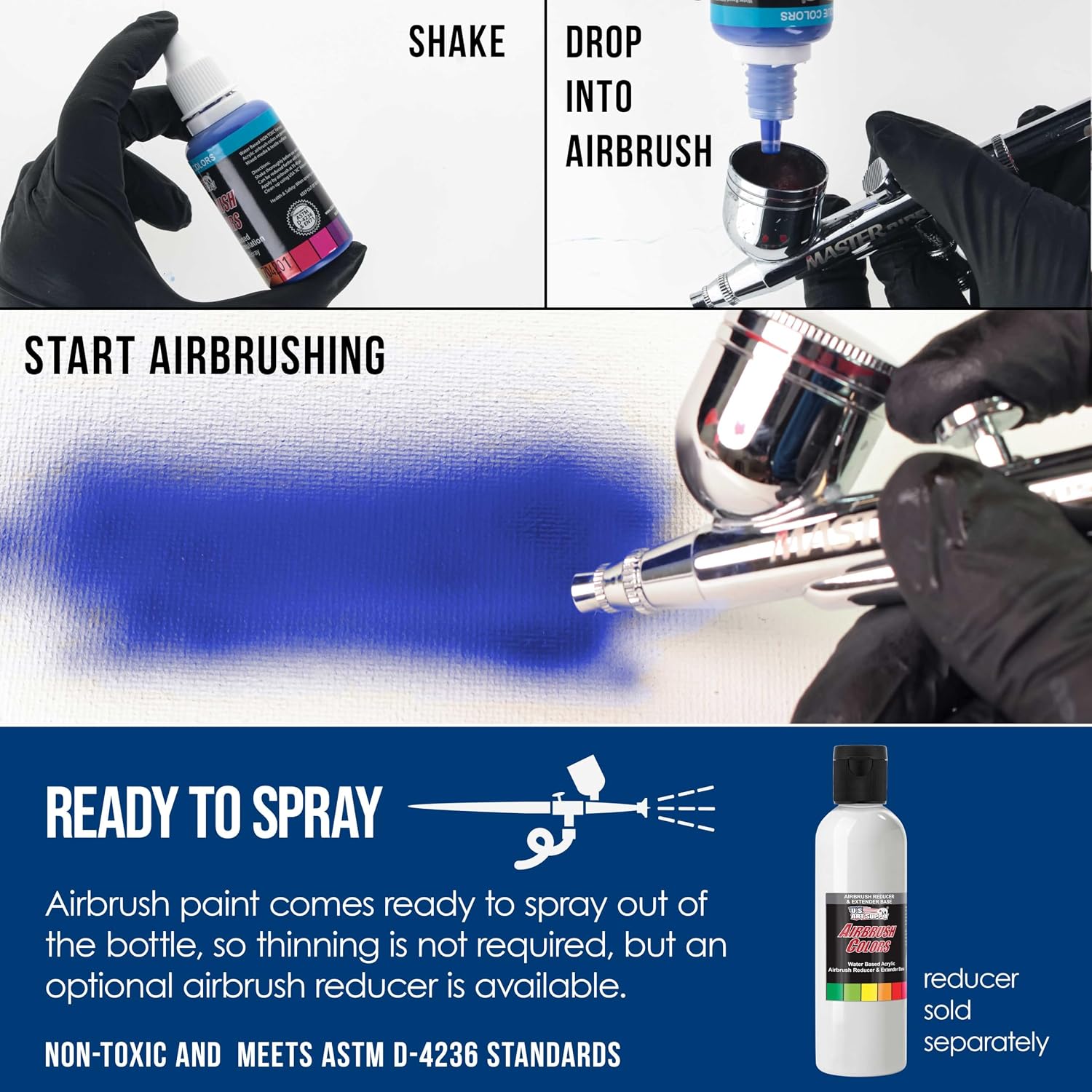 U.S. Art Supply Ready to Spray Opaque Phtalo Blue Acrylic Airbrush Paint - 1oz Bottle, Professional Grade Non-Toxic Water-Based Colors for Vibrant & Permanent Results