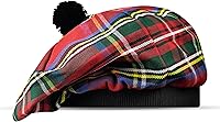 Vista 19 de Sombrero escocés Tam o Shanter Gorro escocés Tartan P.V Tartan (poliviscosa) Mezcla de lana con pompón Talla única para todos.