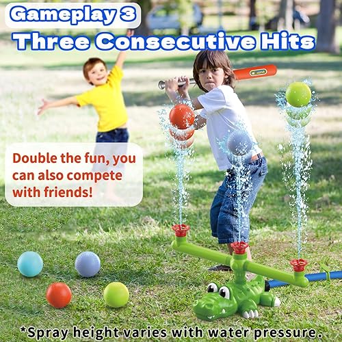 Miniatura 4 de Juego de aspersores de agua 4 en 1 para niños y juguete de bola de agua, rociador de béisbol de cocodrilo para patio trasero, juguetes de verano al