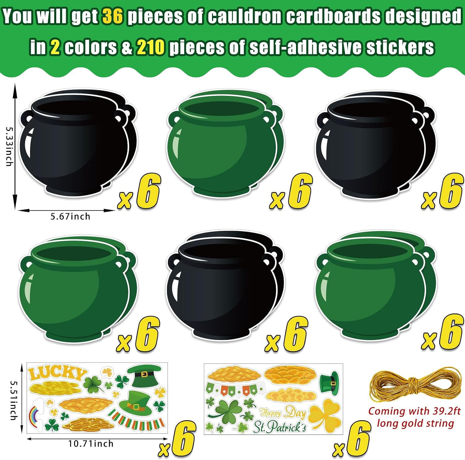 Kepeel 36 Packs St. Patrick's Day Crafts, Pot of Gold DIY Craft Kits Shamrock Gold Coins Leprechaun Hat Ornament Bulk Gift for Irish Saint Patrick Decorations Classroom Home Game Activities image 2