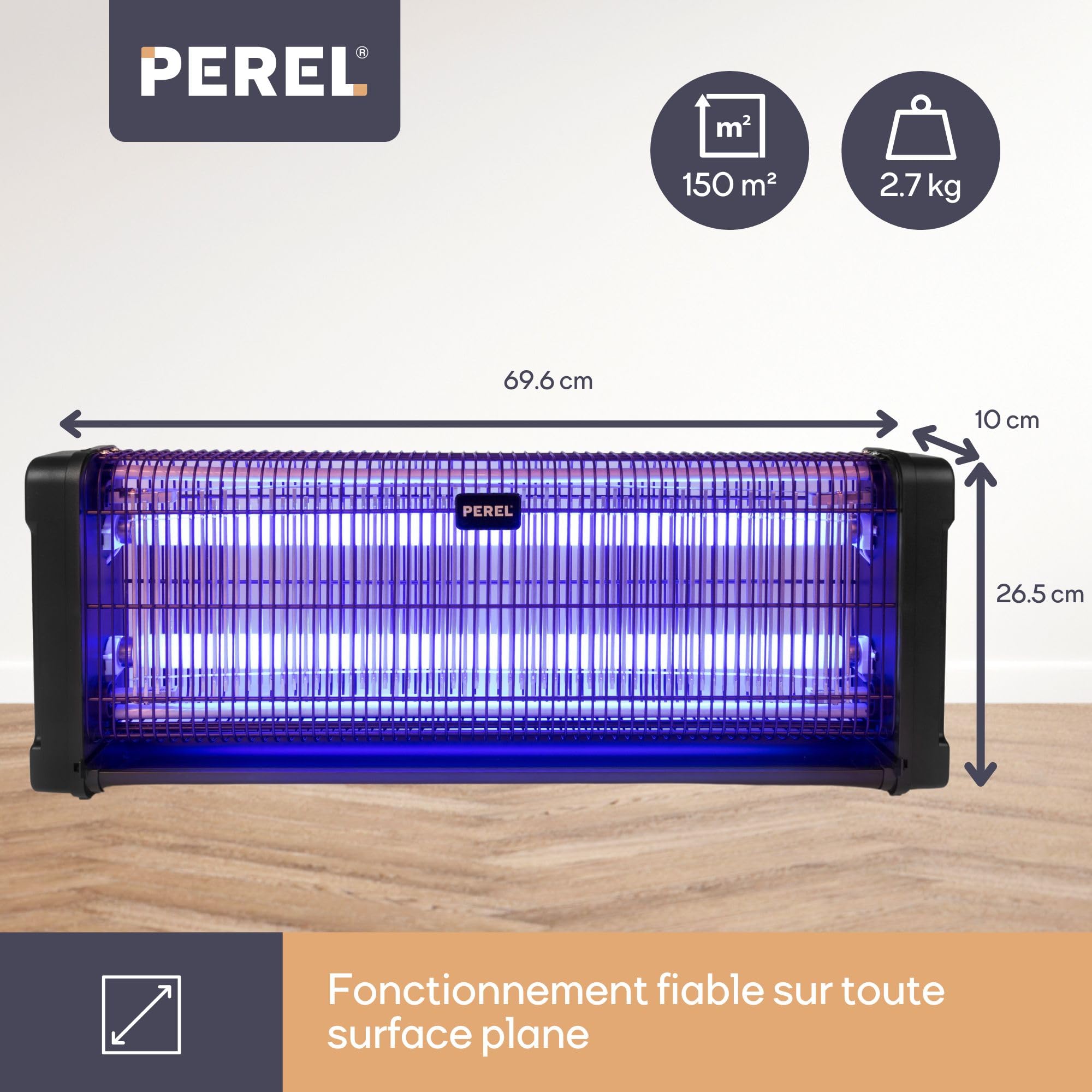 Perel Tueur d' Insectes UV électrique intérieur, Grille 2800V, Appareil Silencieux avec bac métallique Amovible, Couverture 150 m², Solution sans Produits Chimiques