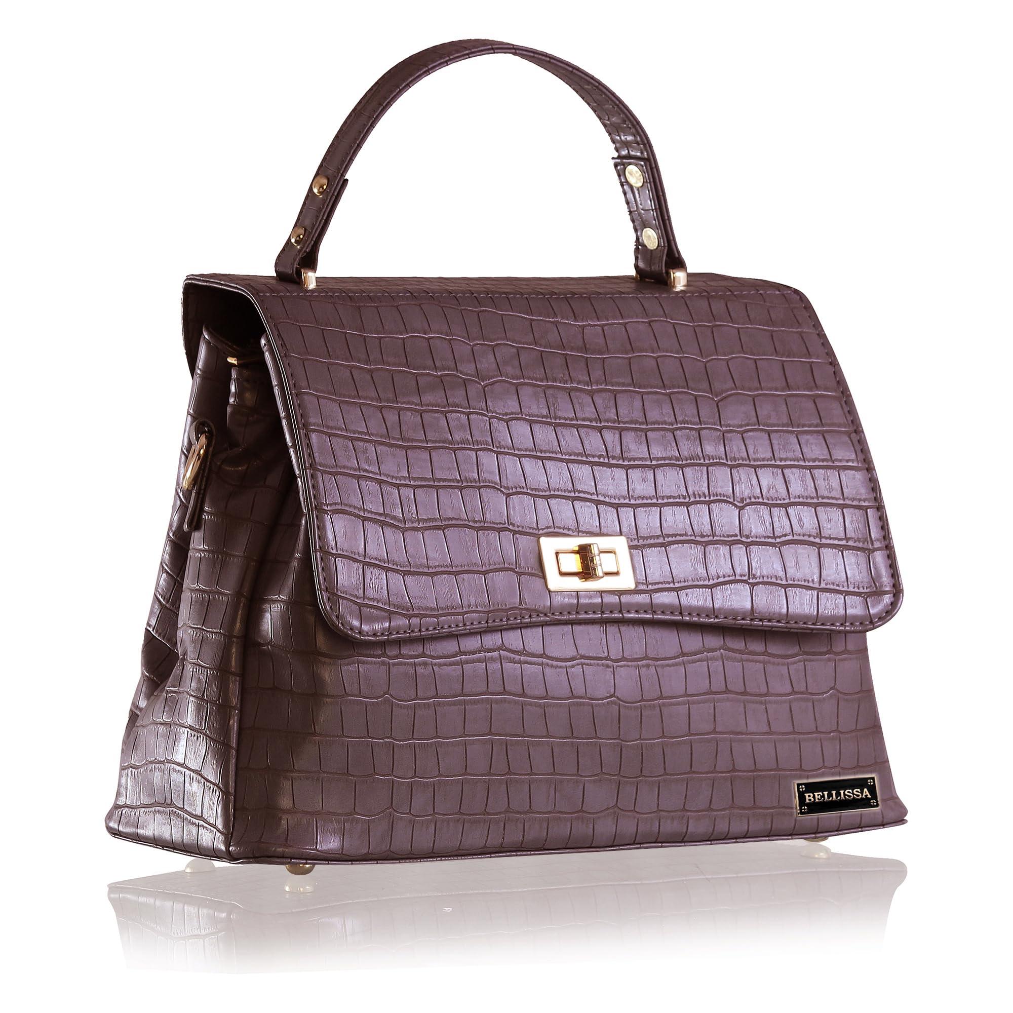 BELLISSA Croco Pattern Pu Leather Brown Handbag For Women (B09HKNW2GZ) Amazon Price History, Amazon Price Tracker