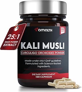 AMALTH Organic Black Musli Powder (Kali Musli Powder) 1500mg Per Serving Curculigo orchioides - 120 Veg Capsules