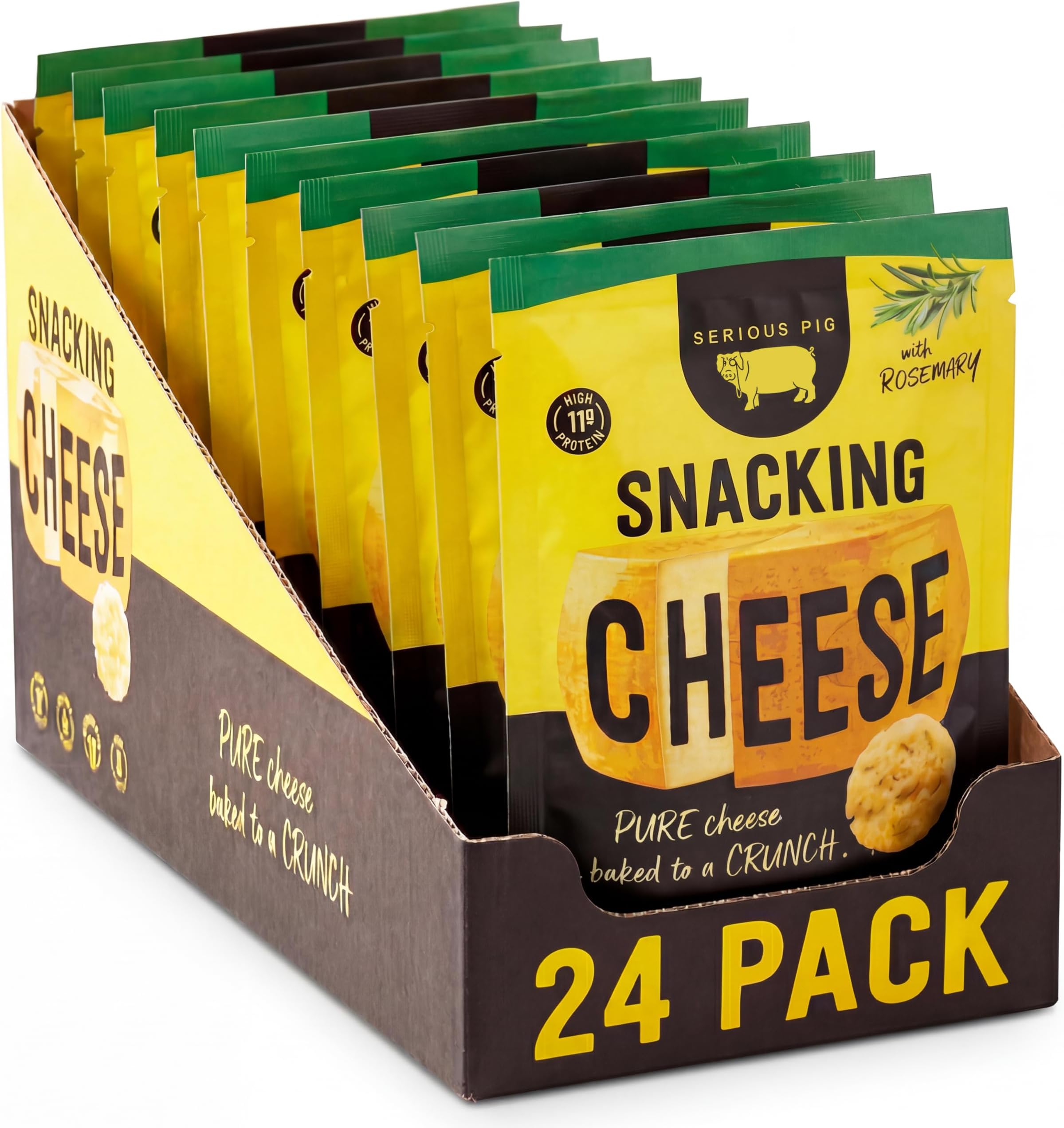 SERIOUS PIG - Crunchy Snacking Cheese Snacks, Keto Friendly, High Protein, Low Carb, Gluten Free, Vegetarian, Pub Snacks, Made from 100% Real Italian Cheese (Rosemary) (24 x 24g)