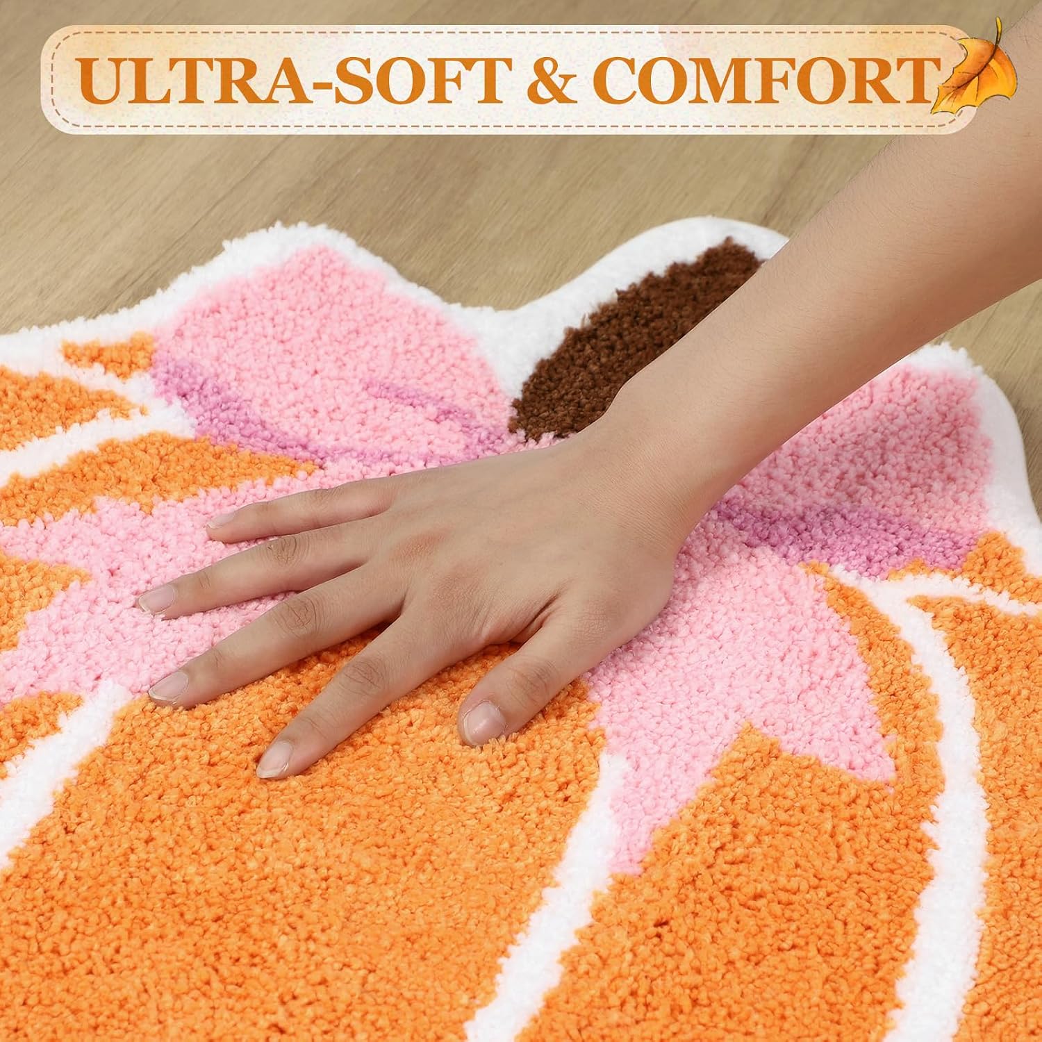 Lyrow 23" Fall Pumpkin Bathroom Mat Pink Bow Bath Rug Flocking Rug Non Slip