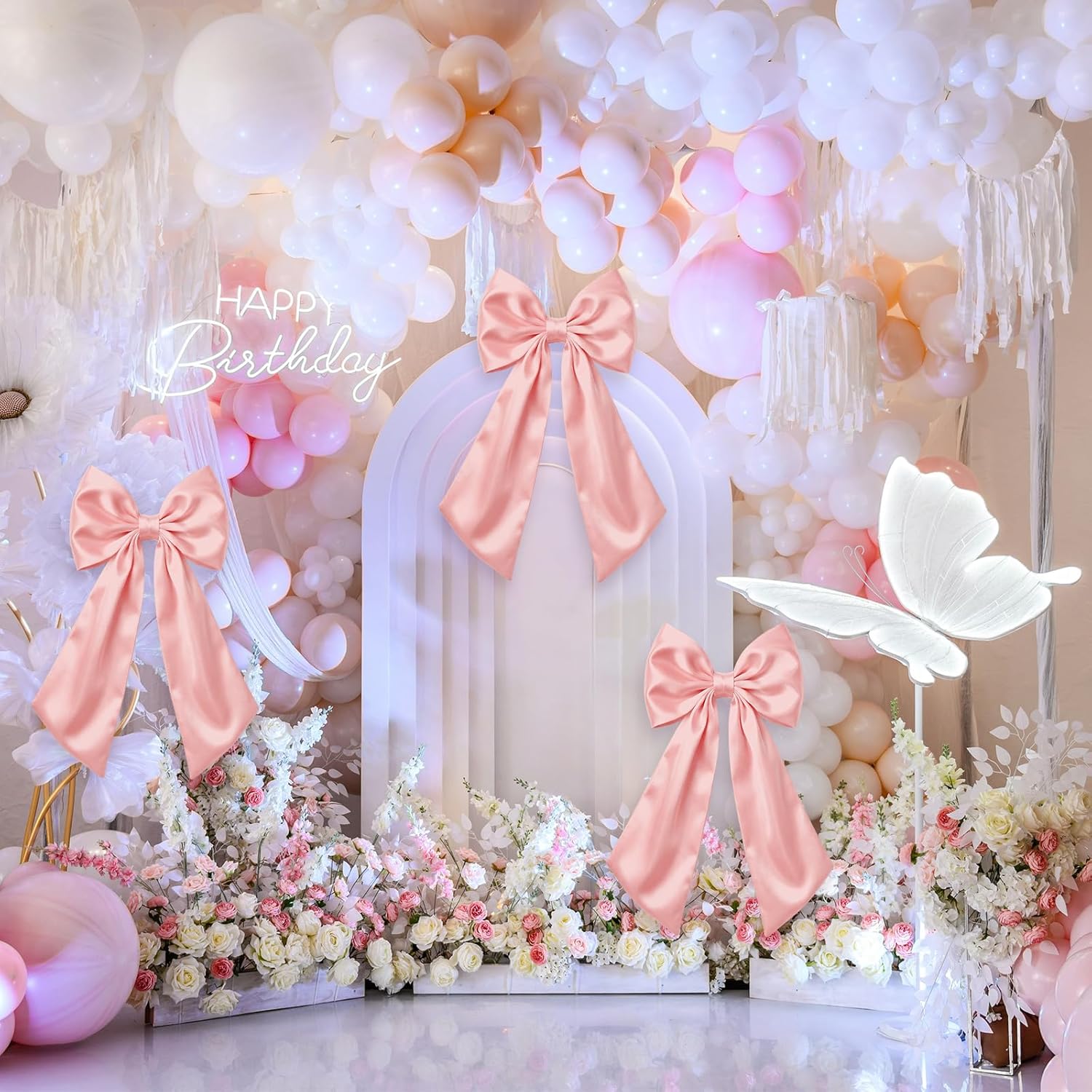 Suncalla 3 Pcs 2 ft Large Pink Bow Decorations Big Satin Bows Hanging Wall Decors for Wedding Coquette Birthday Backdrop Bridal Shower Bachelorette Room Fireplace Party Supplies