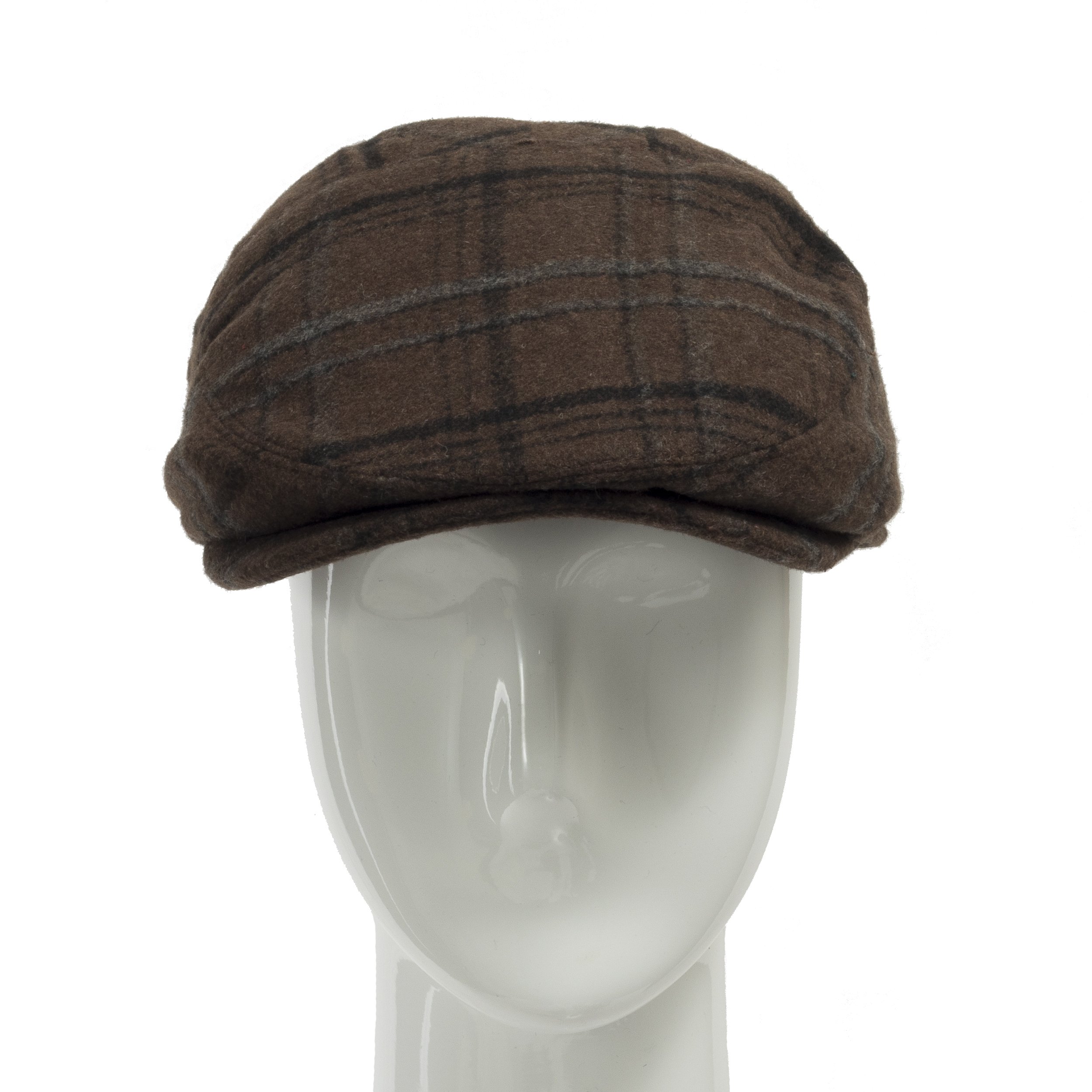 ULTRAFINO Tusco Wool Grey Plaid Ivy Cap Newsboy Hat with Fleece Ear Flaps Brown 7 3/8