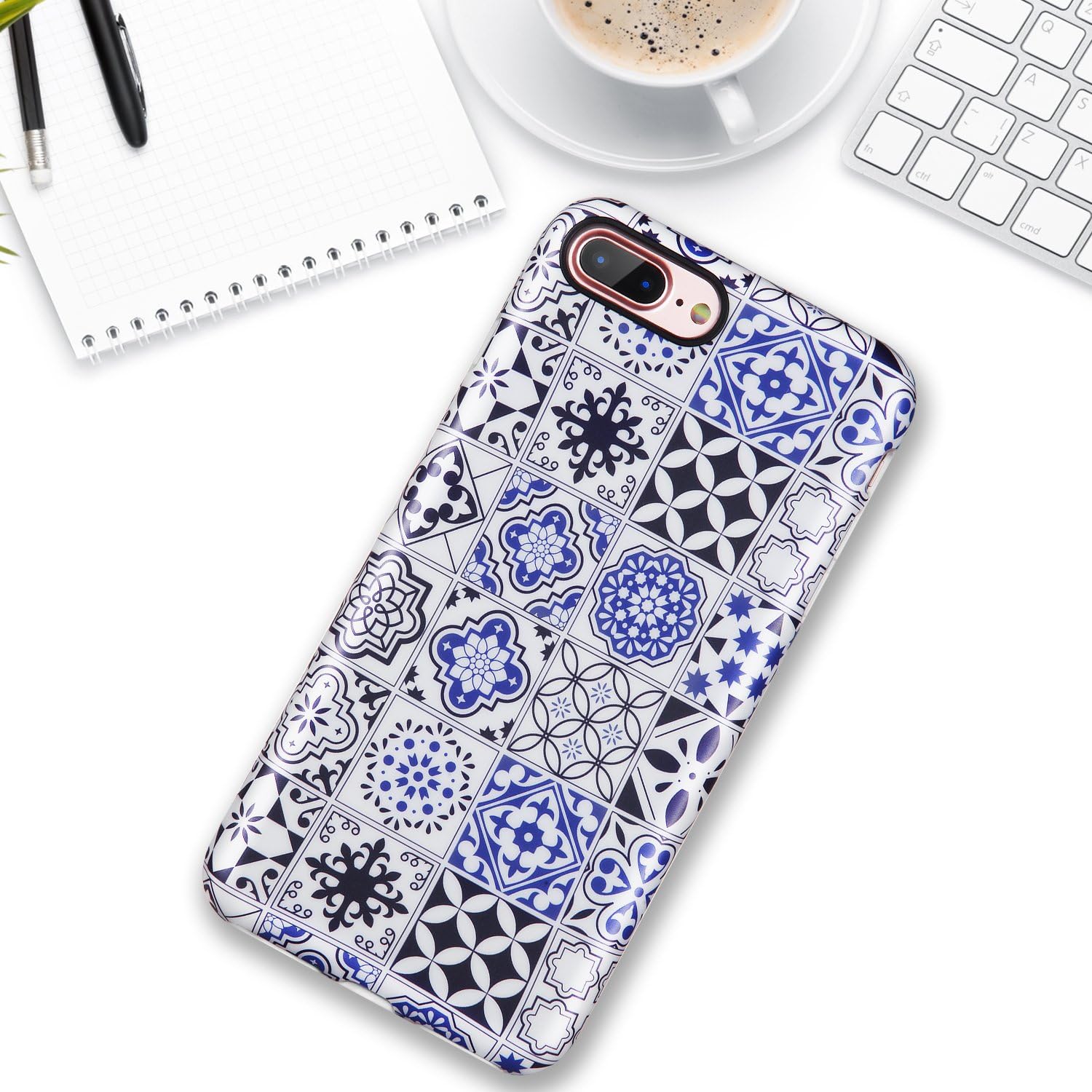 LUMARKE iPhone 7 Plus Case,iPhone 8 Plus Case,Blue Morocco Pattern for Women Girls Cute Slim Fit Glossy TPU Clear Bumper Soft Rubber Silicone Thin Protective Phone Case Cover for iPhone 7 Plus 8 Plus