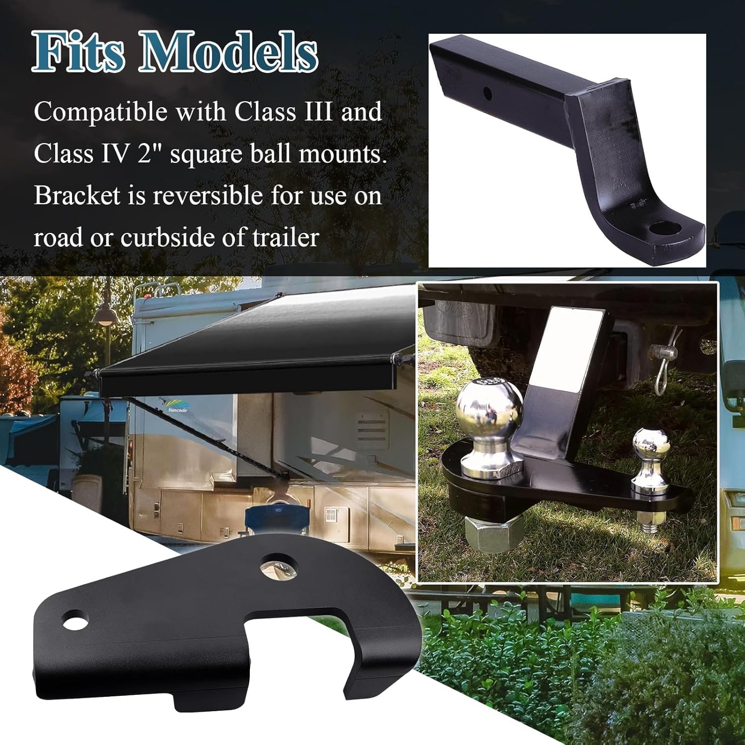 Single-Sided Opening Anti Sway Trailer Hitch Ball Mount Adapter Compatible with Class III and Class IV 2 Inch Square Ball Mounts, Friction Hitch Sway Control Adapter Double Hole, for Camper,Trailer,RV