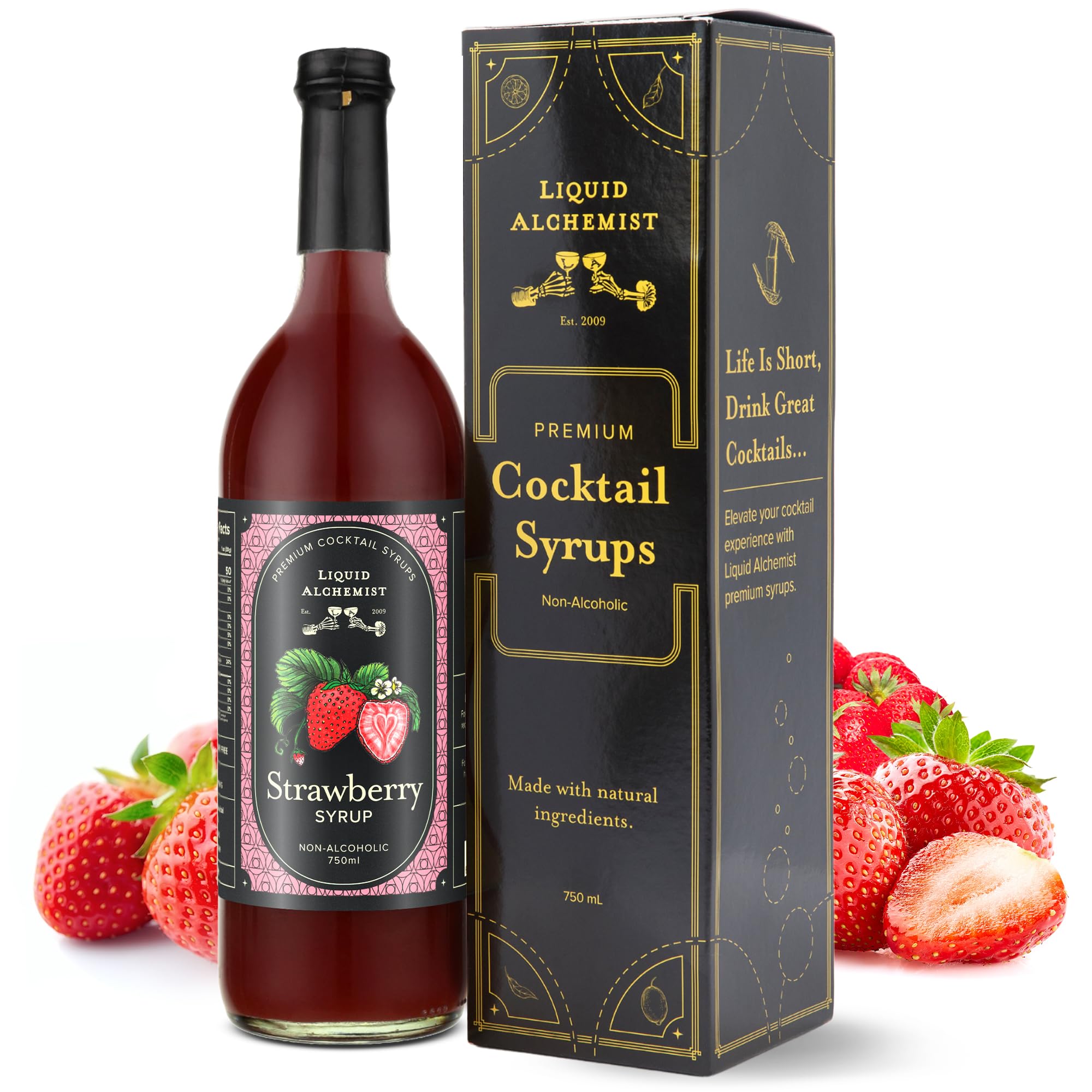 Liquid Alchemist Strawberry Syrup for Drinks - Real Ingredients Make our Strawberry Puree for Drinks a Perfect Margarita Mix - Our Flavored Syrup is Gluten & Dairy Free (25.4 oz)