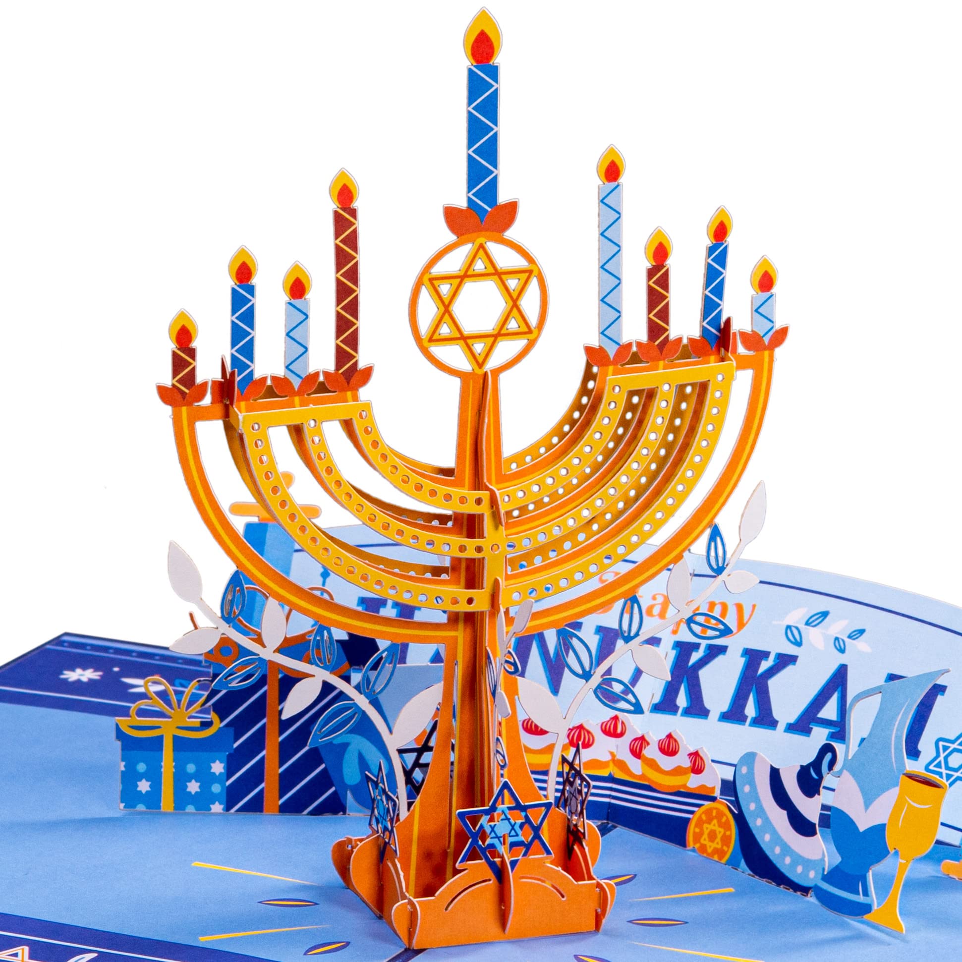 Paper Love Hanukkah Menorah 3D Pop Up Card, Festive Hanukkah 3D Greeting Cards - 5" x 7" Cover - Includes Envelope and Removable Note Tag