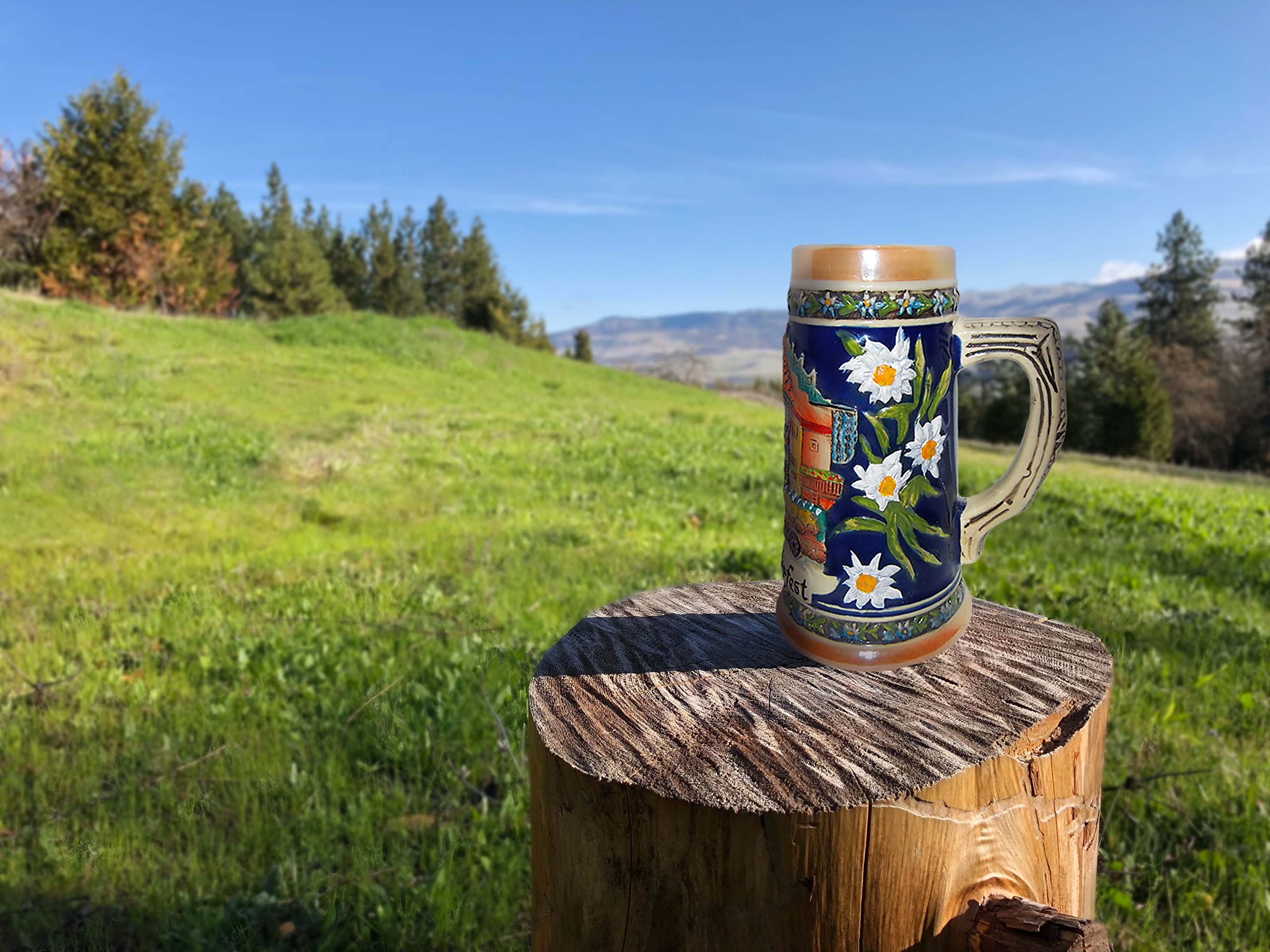 E.H.G | 0.7L Premium Oktoberfest Stein Ceramic Tankard for German Christmas, Munich Germany Stein with Edelweiss Flowers | Oktoberfest Edition, Octoberfest Beer Mug Jarra Stein.