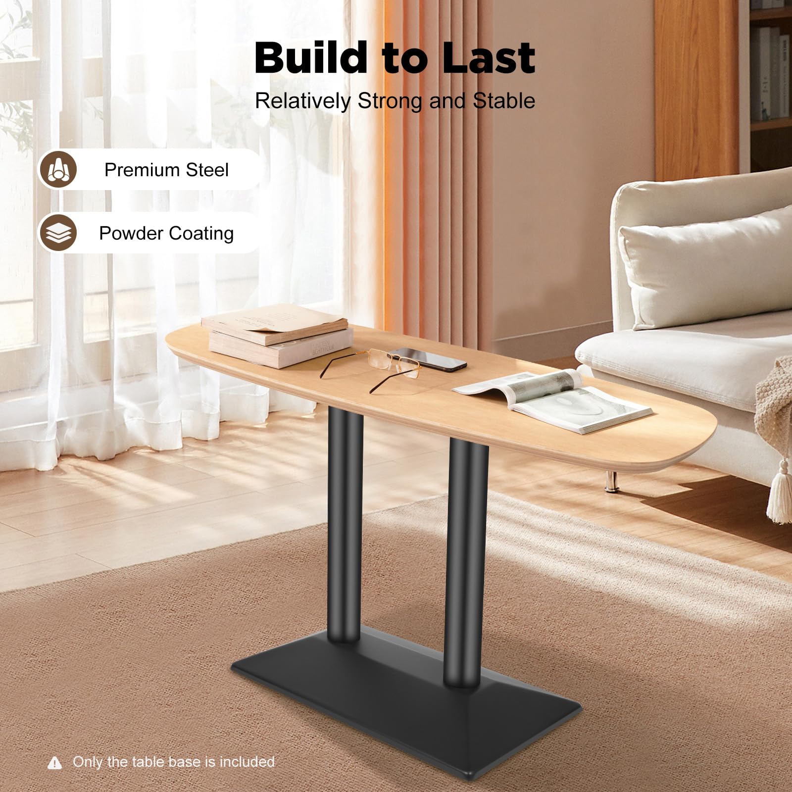 Telaio da tavolo doppio in acciaio da 72 cm – Base da tavolo con 4 viti di livellamento e capacità di carico 800 kg, verniciato a polvere nero (piastra di base 70 x 40 cm) per ristoranti, uffici e