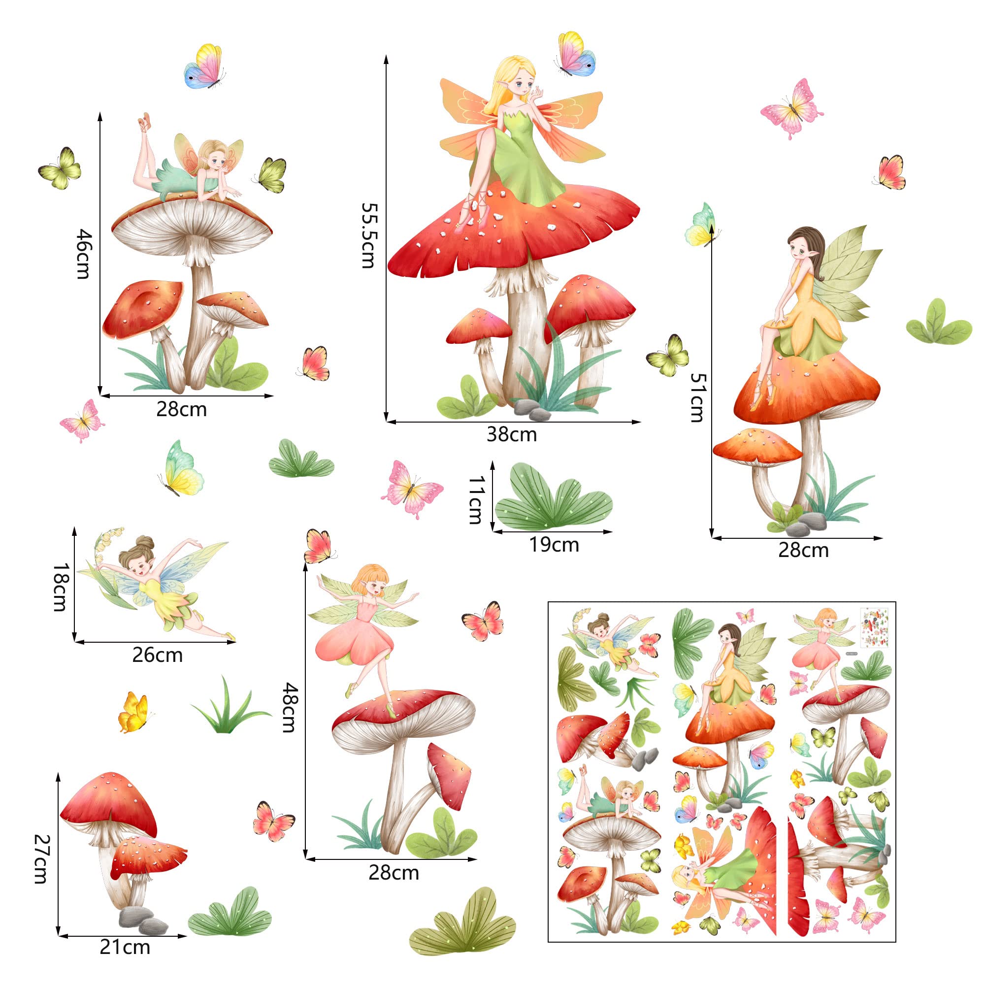 Abnehmbare Pilzfeen-Wandaufkleber Für Mädchenzimmer – 2 Bögen, 30x90 Cm, Vinyl, Zum Abziehen & Aufkleben