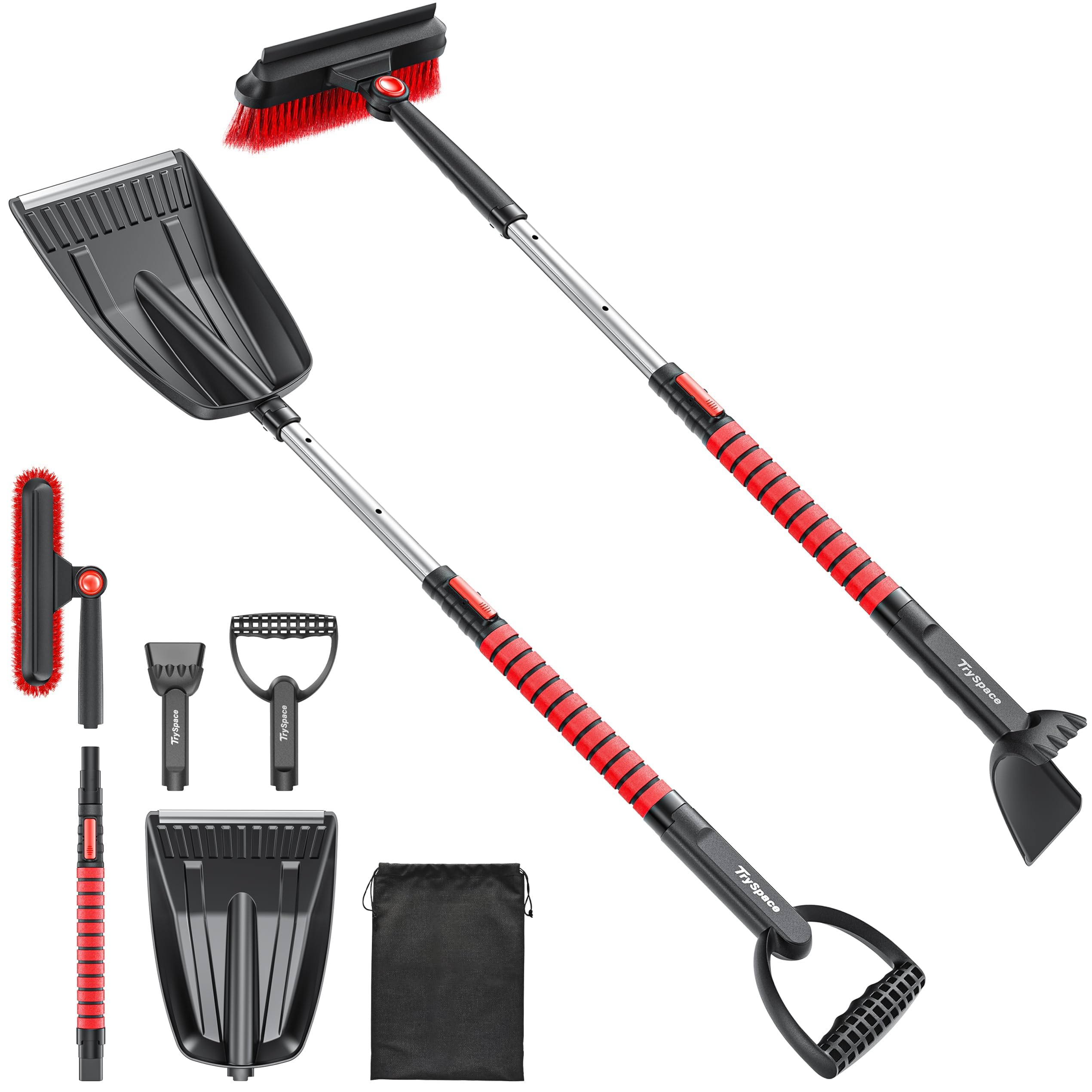 TrySpace Wszechstronna wysokowydajna szczotka do czyszczenia 99 cm wysuwana szczotka do śniegu i skrobaczka do lodu z raklą, łopatą, skrobaczką do lodu do przedniej szyby samochodu, ciężarówki
