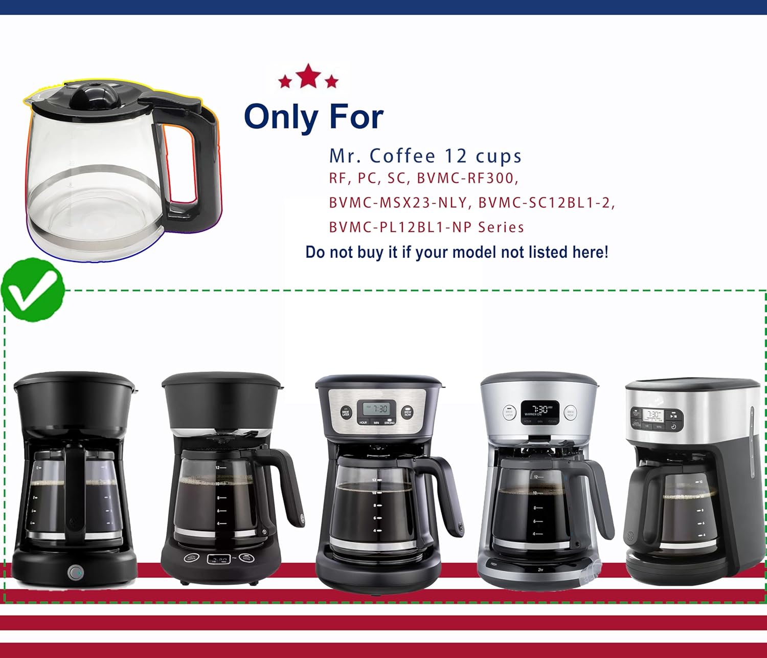 12 Cup Coffee Pot replacement Compatible Mr. Coffee replacement pot, Fit RF, LM, PC & SC series,BVMC-RF300, BVMC-MSX23, BVMC-MMX23,BVMC-SC12BL1-2,BVMC-PL12BL1-NP,BVMC-EM100 Series, Free coffee spoon - Image 2