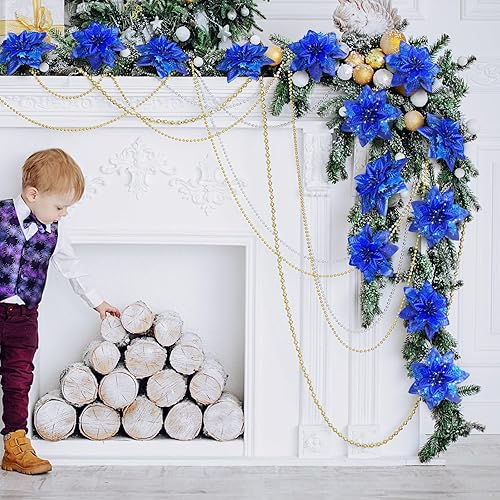 Miniatura 3 de Adornos de flores de Pascua artificiales de Navidad con purpurina y clips y tallos, adornos para árbol de Navidad de Pascua con purpurina para