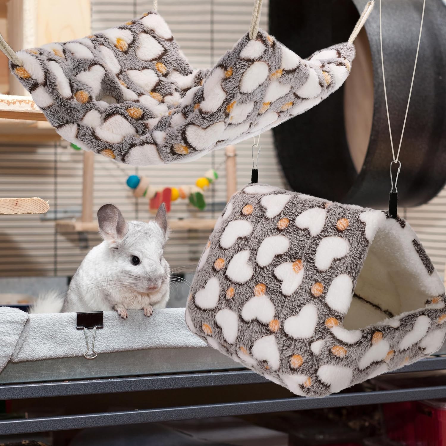 MCEAST 4 Pieces Small Pets Cage Accessories Hanging Hammock Sleeping Bag Tunnel and Bed Hideout Set Warm Sleep Nap Sack Bed for Hamster Ferret Squirrel Rabbit 6