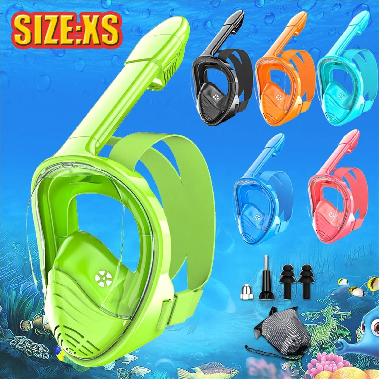 Masque Masque de plongée intégral avec Tuba et Support de caméra Amovible, Vue Large, antibuée et antifuite Diving Masks(Green)
