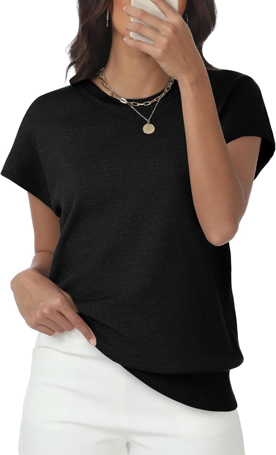 Womens Tops Summer Sweater Short Sleeve Shirts Dressy Casual Basic Casual Cap Sleeve Tops Beach Vacation Clothes - Image 3