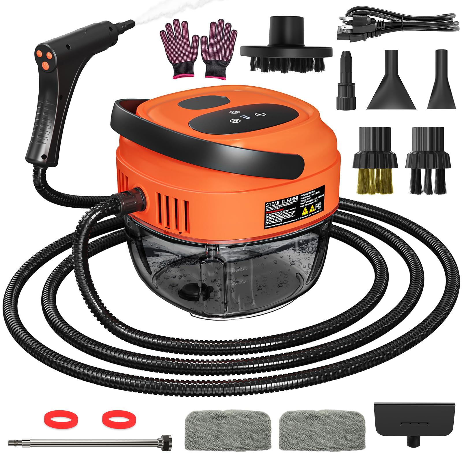 Handheld Steam Cleaner, 2500W High Temperature Pressurized Machine, 1.7L Water Tank, Handle-Controlled Steam Output, Portable Cleaning Steamer for Home, Car, Bed Bugs, Furniture, Grout (Red, 1.7L)