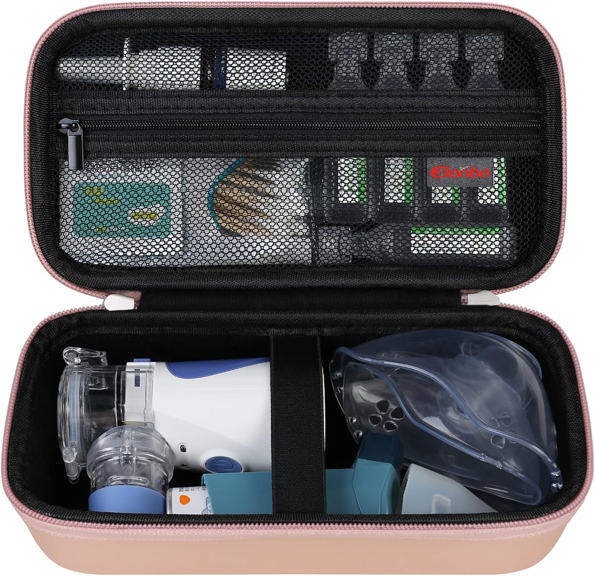 Estuche de transporte para máquina nebulizadora inhaladora portátil de mano, dorado | Estuche para inhalador de asma, bolsa de viaje dura para máquina atomizadora de malla portátil, soporte para pulverizador humectante/humidificador de niebla. (Solo caso)