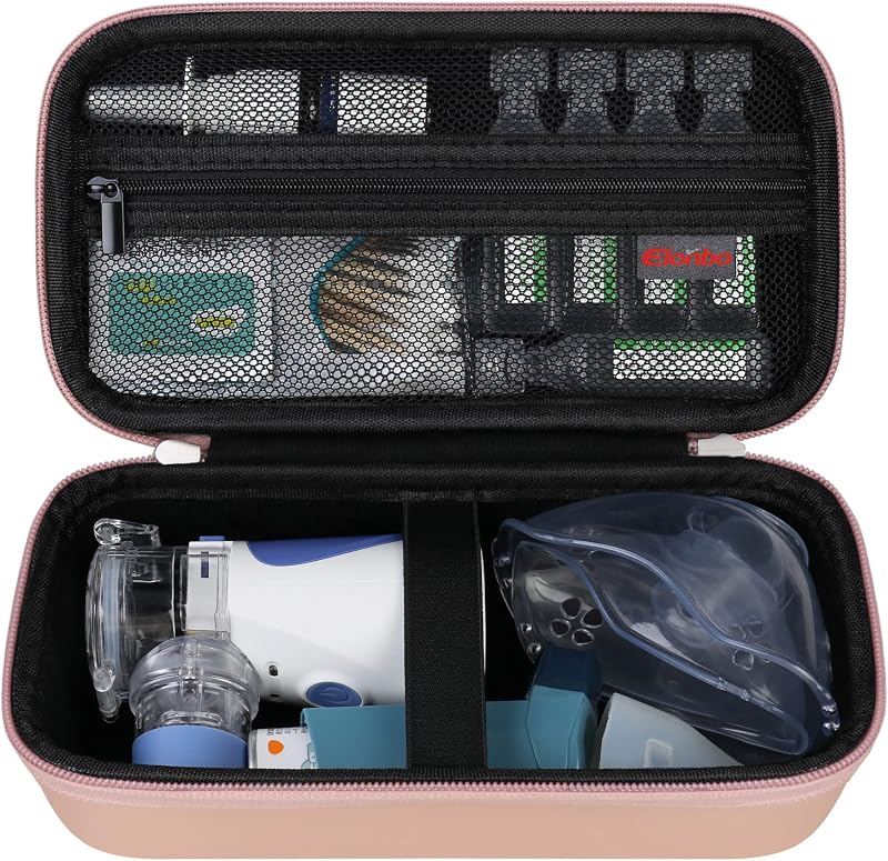 Estuche de transporte para máquina nebulizadora inhaladora portátil de mano, dorado | Estuche para inhalador de asma, bolsa de viaje dura para máquina atomizadora de malla portátil, soporte para pulverizador humectante/humidificador de niebla. (Solo caso)