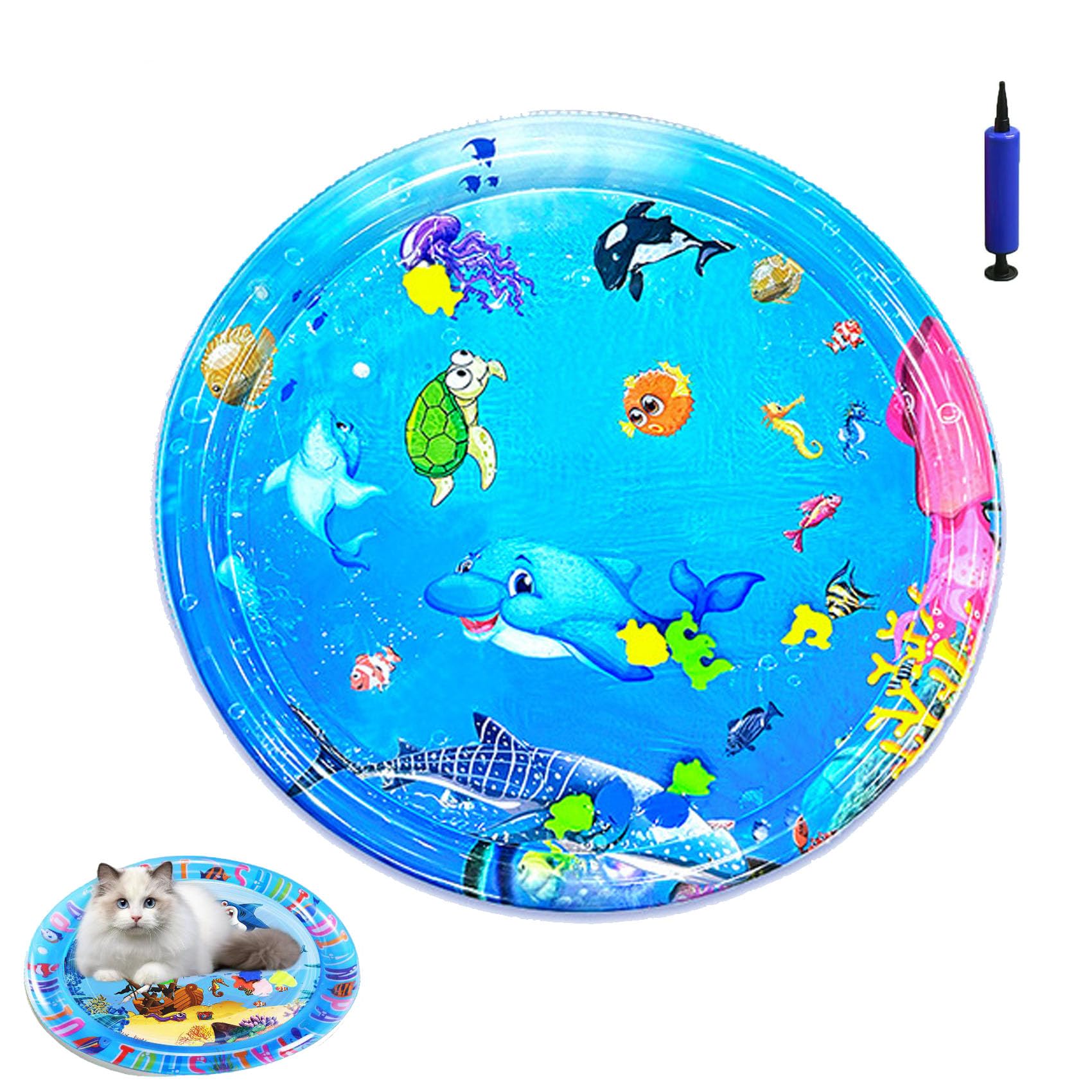 Pet Water Bed, Interactive Sensory Pad with Floating Fish, Cooling Mat for Dogs/Cat (G,Large)