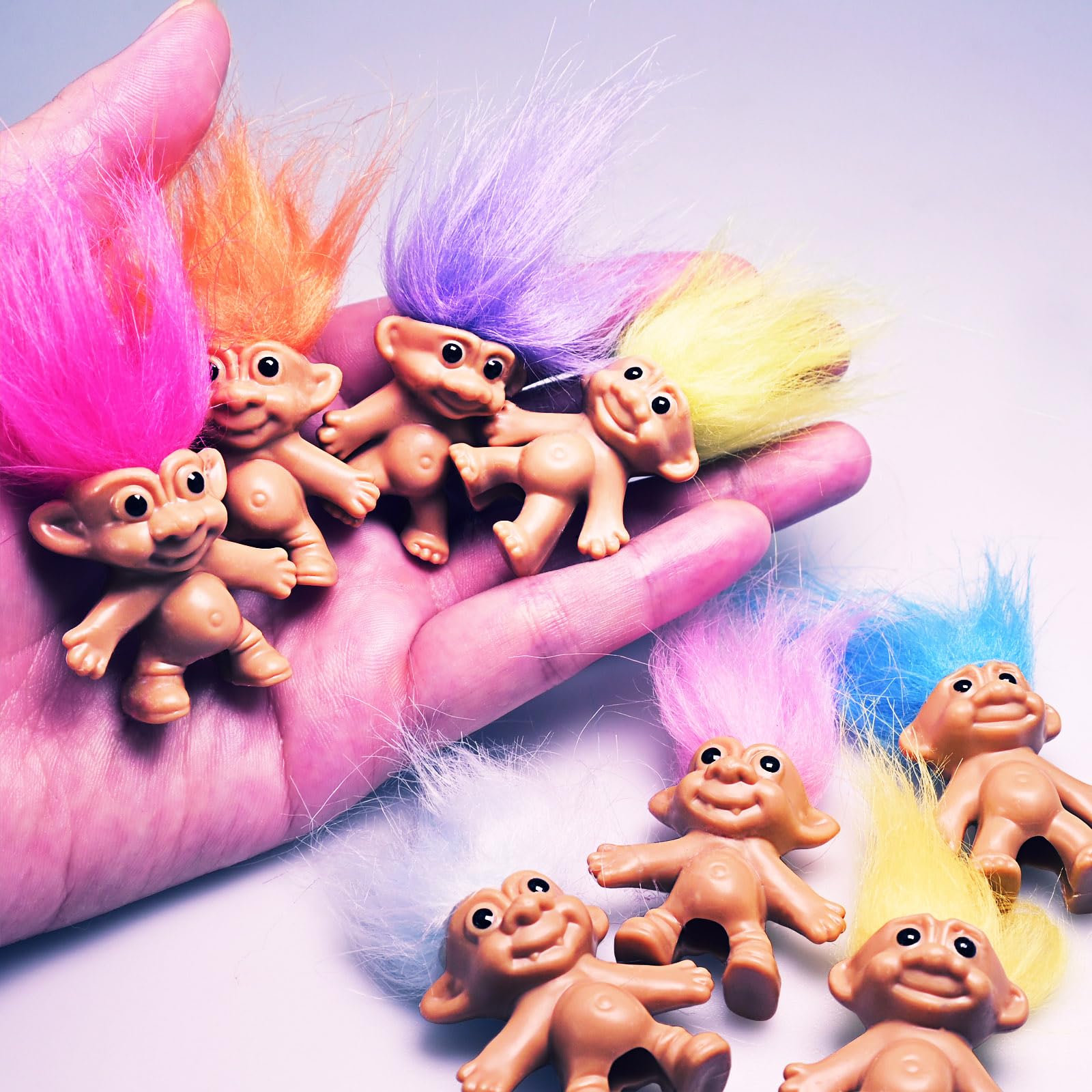 Zestaw 8 mini troll ołówek toppery z włosami, Vintage Troll Dolls Pencil Topper