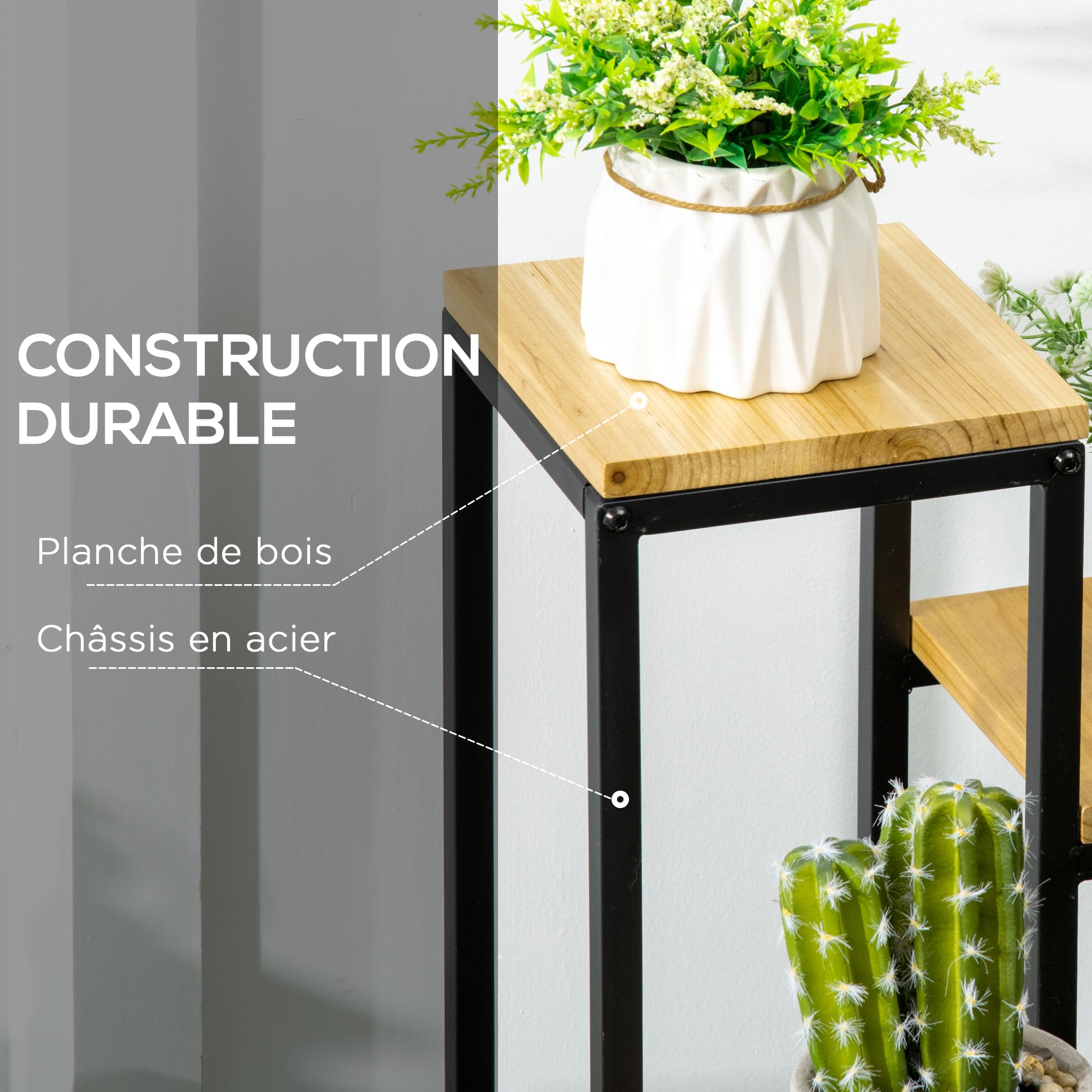 Outsunny Support pour Plantes Étagère à Fleurs 4 Étagères Différentes Hauteurs Structure Acier - 34 x 34 x 66 cm