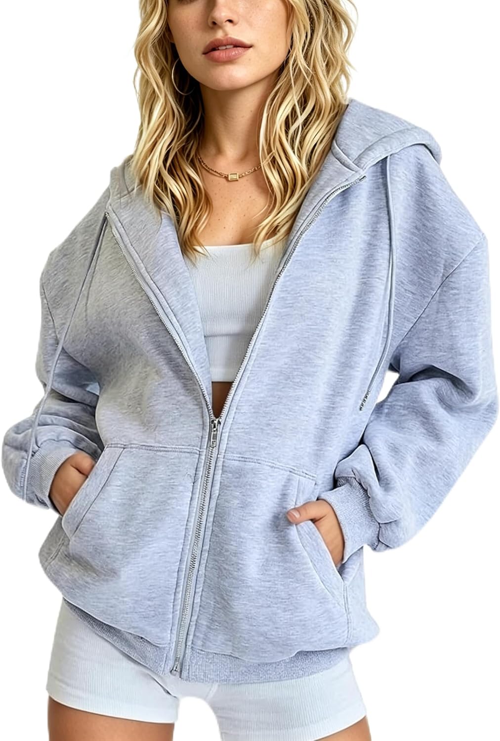 Womens Zip Up Hoodies Oversized Sweatshirts Casual Fall Spring Warm Fleece Jacket Thick Y2k Coats Winter Clothing