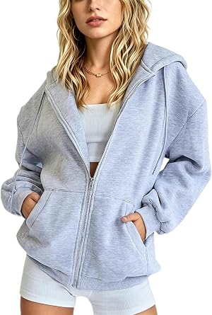 Womens Zip Up Hoodies Oversized Sweatshirts Casual Fall Spring Warm Fleece Jacket Thick Y2k Coats Winter Clothing