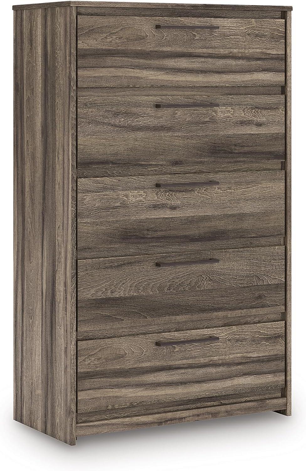 Signature Design by Ashley Jusika Rustic 5-Drawer Chest with Easy Glide and Safety Stop for Bedroom, Dark Brown