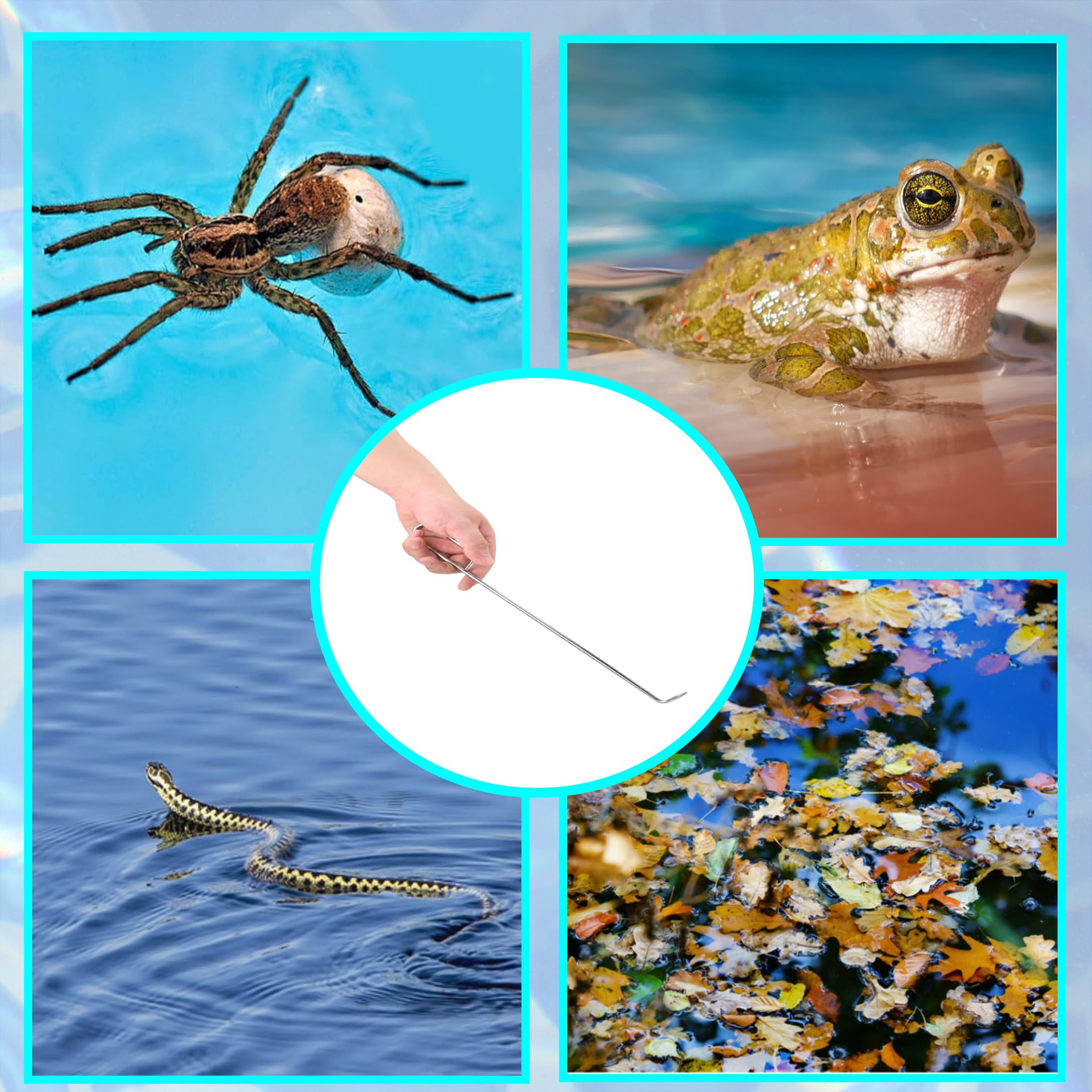 Gancho para cesta de skimmer de piscina, herramienta de mango de extracción de tapa y cesta de acero inoxidable con clips de tira de prueba de piscina para eliminación de escombros, reemplaza
