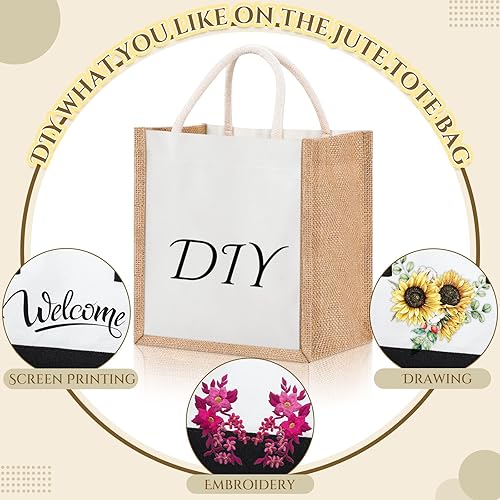 Miniatura 4 de 12 bolsas de yute reutilizables con asas, pequeña bolsa de regalo de lona en blanco, a prueba de agua, para boda, playa, bricolaje