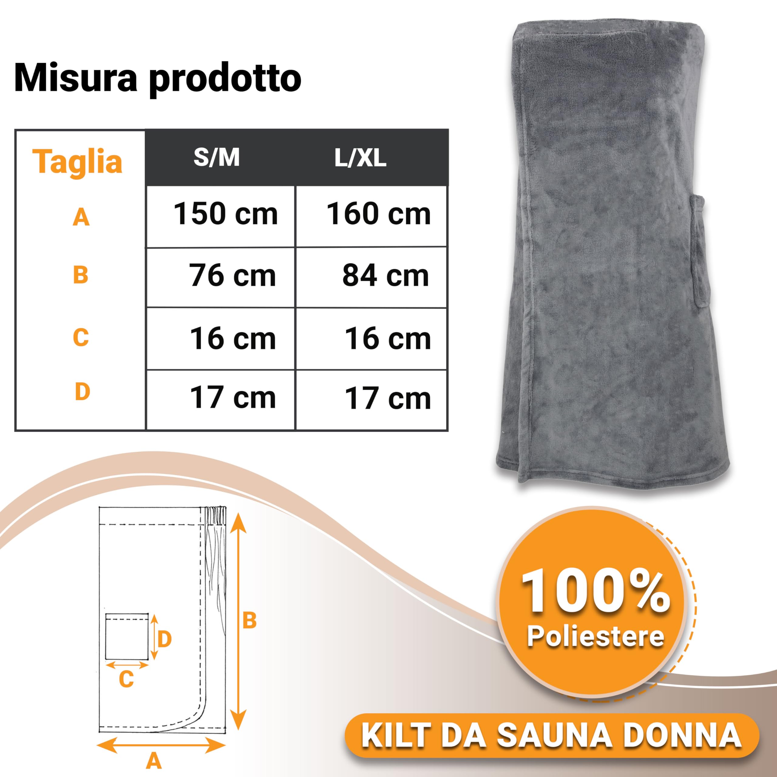 ZOLLNER Kilt da sauna donna - morbido sulla pelle e assorbente - Poliestere - con fascia elastica e chiusura a strappo - Lavabile a 40°C, 295