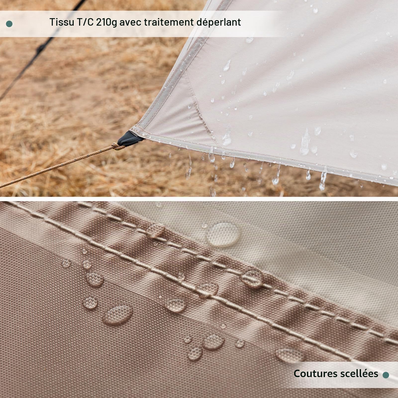 KingCamp Tente de camping pour 4 à 5 personnes - 210 g TC 150D - Tissu Oxford PU3000 mm - Étanche - 8 ㎡ - Grande tente d'extérieur pour camping, glamping, festivals, fêtes
