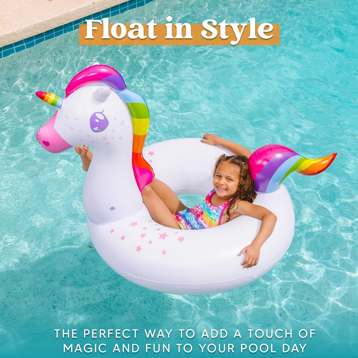 Yorten Unicorn Inflatable Pool Float Pool Floatie Swimming Pool | Summer Unicorn Drinks Cup Rainbow Horse,Flamingo Ride On Pool Float - Image 2 thumbnail