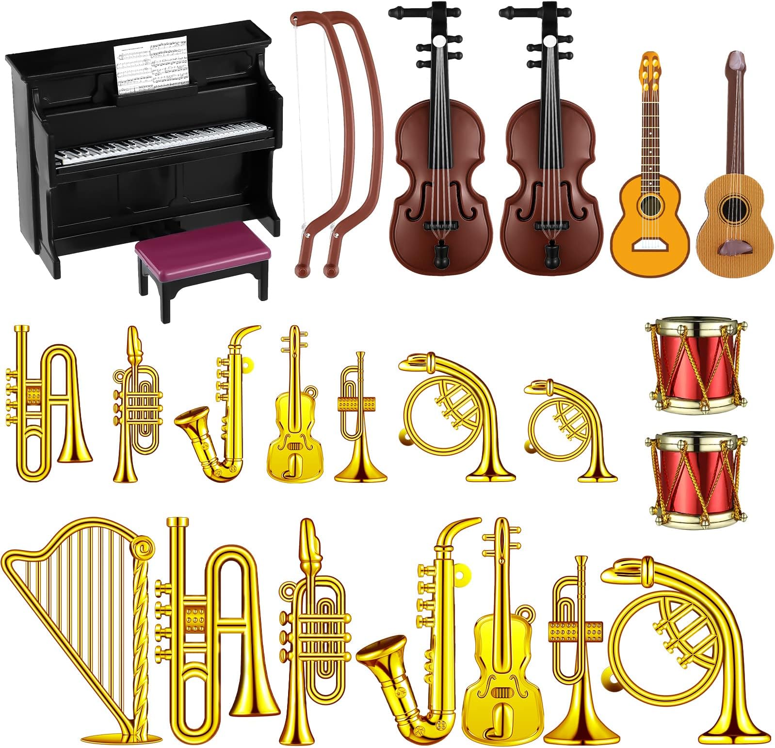 Civaner 24 Pieces Dollhouse Musical Instruments Miniature Violin Piano Trumpet Saxophone Electric Guitar Tiny Instruments Set for Mini House Musical Room Succulent Garden (Black Piano)
