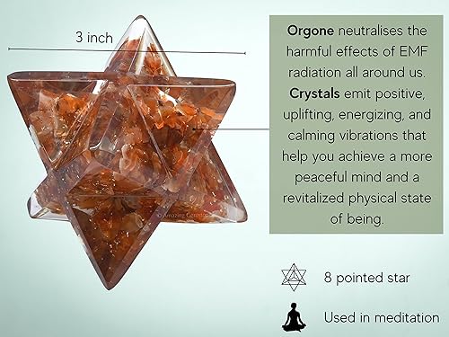 Miniatura 4 de Estrella Merkaba de orgón de cristal grande de cornalina para meditación curativa de Reiki y rejilla de cristal
