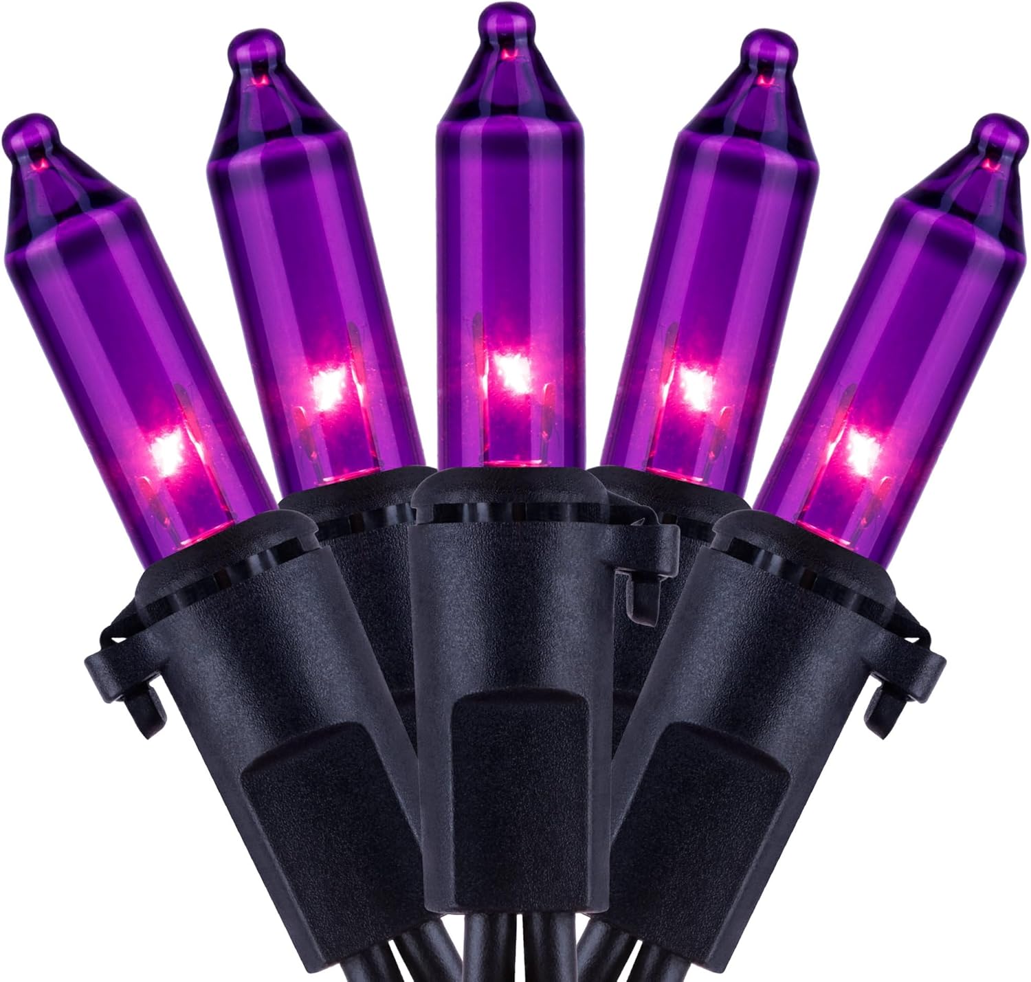 YULETIME 200 Purple Halloween Lights with Black Wire, Pack of 2 Sets 33 ft 100 Count UL Certified Christmas String Lights (Purple)