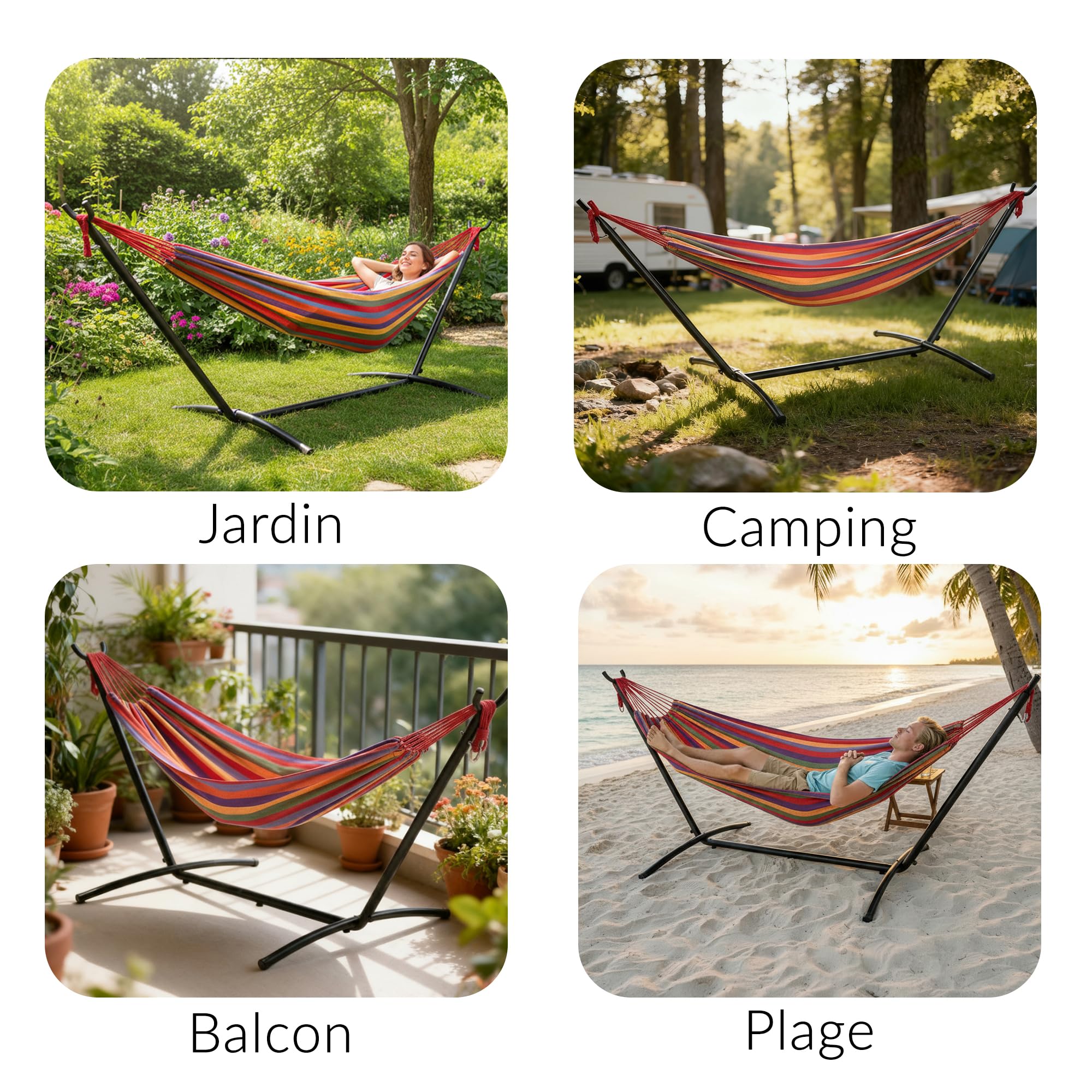 LEHMANN Hamac avec Support en Acier, Capacité de Charge 200 kg, pour 2 Personnes 6 Hauteurs Réglables, Pliable et Transportable avec Sac de Transport, idéal pour Camping, Jardin et Balcon - 4