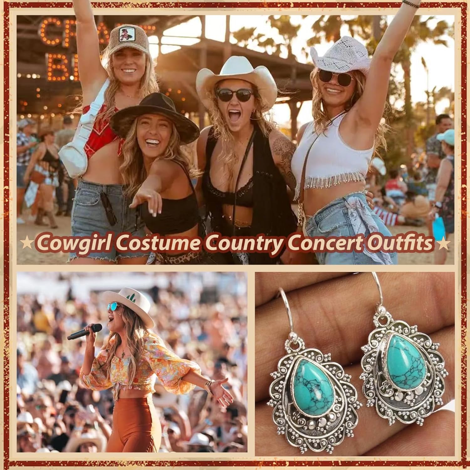 Silver Western Earrings Turquoise Earrings for Women Boho Chic Clothing Western Jewelry for Women Outfit Country Concert Outfits Cowboy Chic Rodeo Outfit Shirts Dress Accessories - Image 5