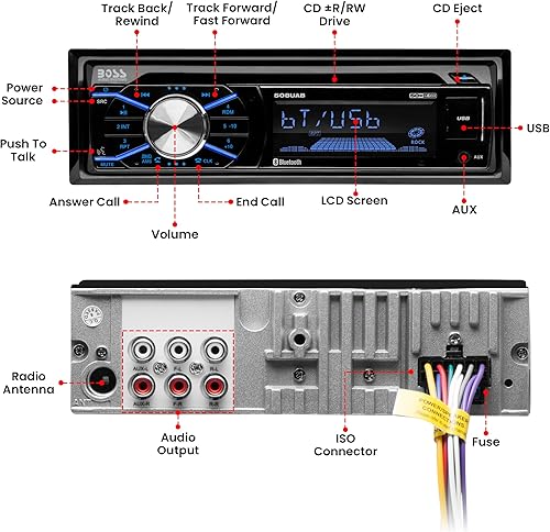 Vista 6 de BOSS Audio Systems 656BCK - Paquete estéreo para automóvil - Din único, Bluetooth, CD MP3 USB AM Radio FM, altavoces de rango completo de 6.5