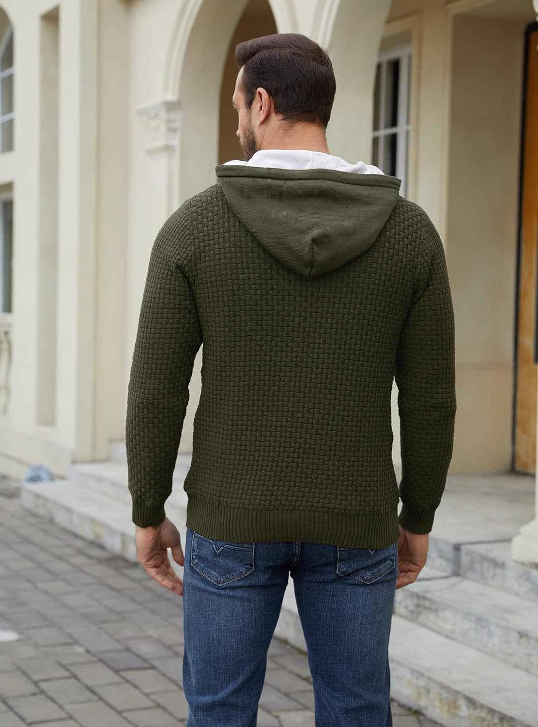 Zaitun Men's Short Plush Lined Hooded Sweater Crystal Velvet Fleece Lined Winter Warm Sweatshirt Knitted Hoodie Pullover