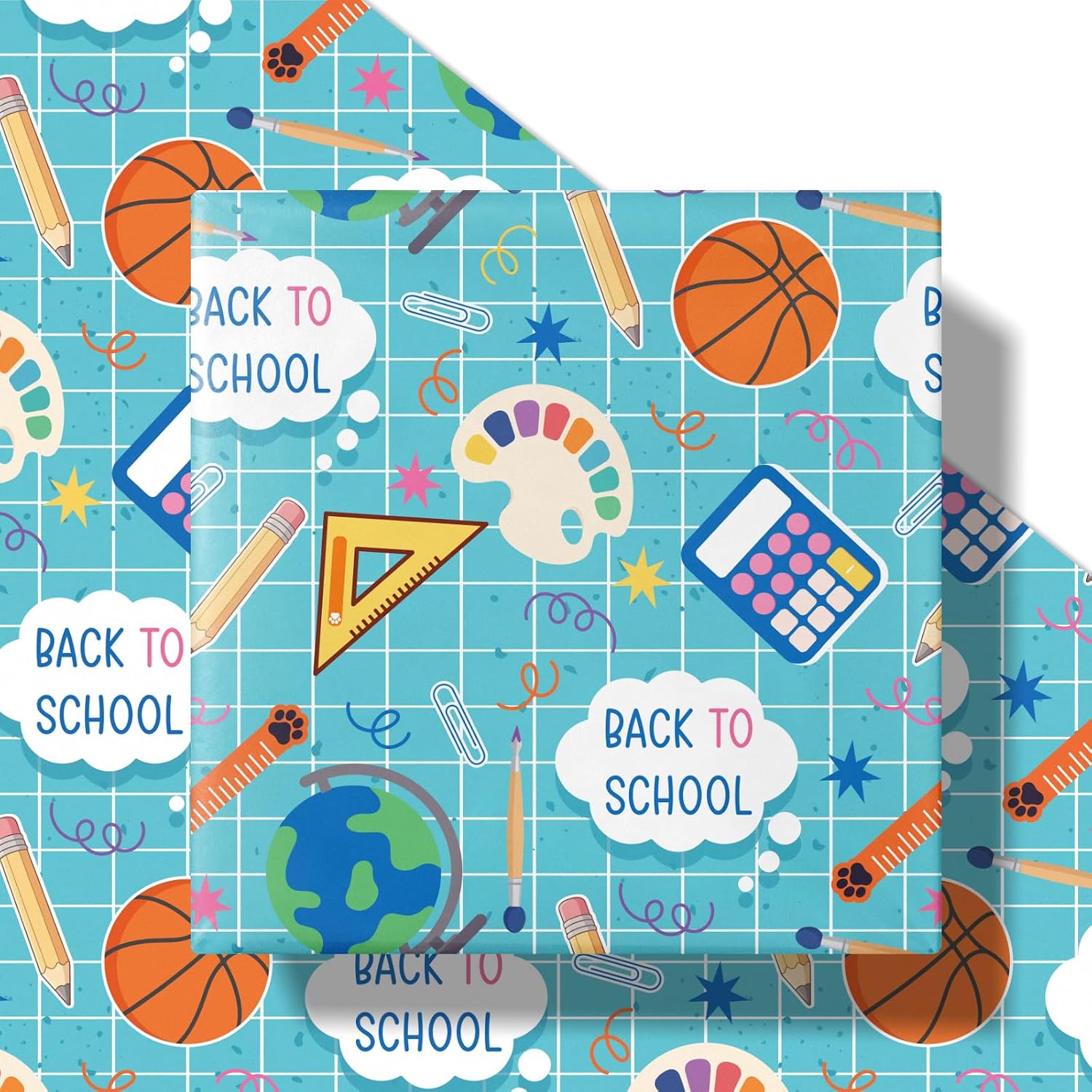 RUSPEPA Back to School Wrapping Paper Roll, Mini Roll, Blue School Supplies and Sports Theme Gift Wrap for Boys, Kids, Students, Teachers, First Day and Classroom Gifts, 17 Inches x 16.4 Feet image 2