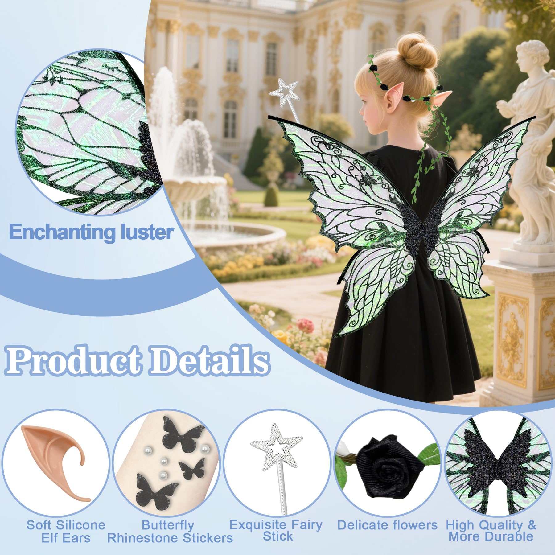 YeahBoom Fairy Wings Butterfly Shape Fairy Wings for Adults and Children Butterfly Wings with Elf Ears - Image 3