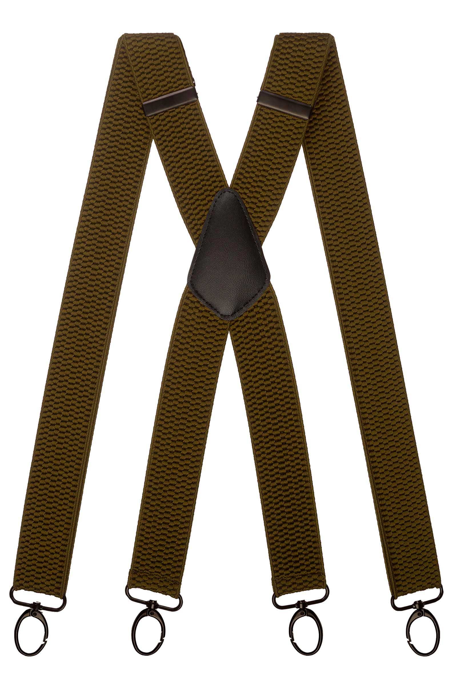 Olata Men's Olive Green (Black Clips) Heavy Duty X-Shape Multi-Purpose Wide Braces/Suspenders With Carabiner Clips - 4Cm.