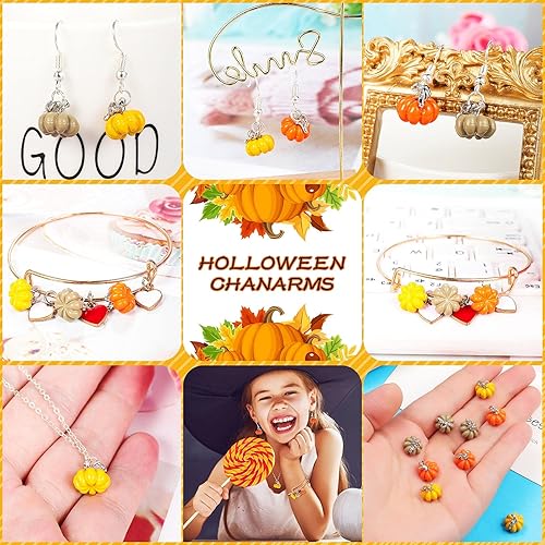 Miniatura 10 de Hicarer 27 dijes de calabaza de otoño, colgantes de aleación, dijes de Halloween, accesorios de fabricación de joyas para aretes de Acción de