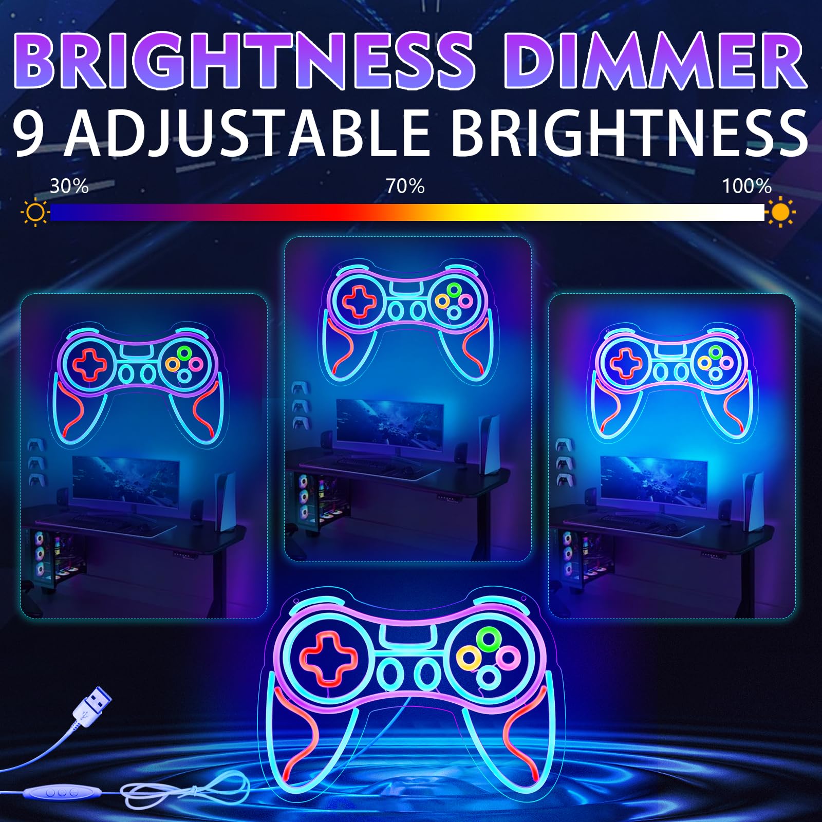 KHK Insegna al neon con controller di gioco, decorazione da parete per la stanza dei giocatori, insegna al neon da gioco per adolescenti, decorazione da parete a LED, regalo per ragazzi e bambini